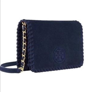 Navy suede crossbody bag